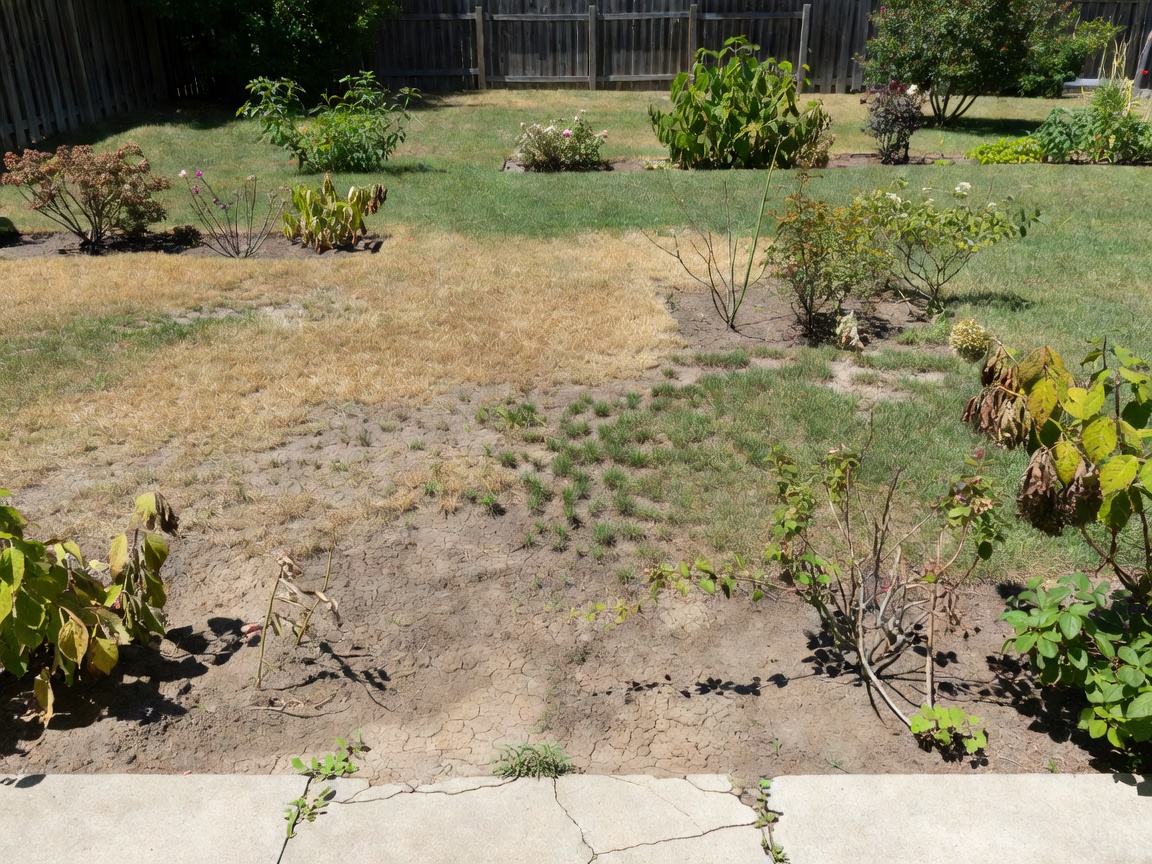 Garden before installation showing dry areas